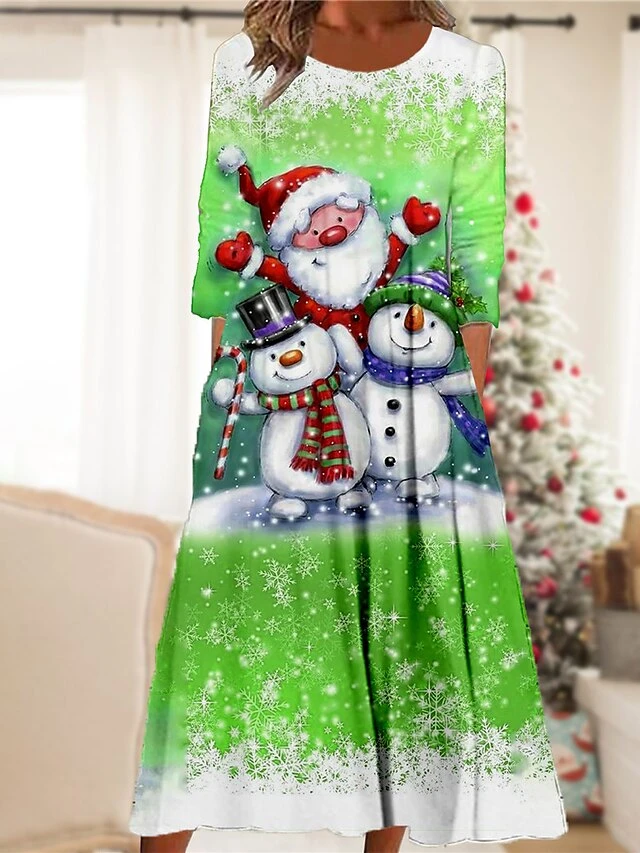 Women's Christmas Casual Dress Shift Dress Midi Dress Midi Dress Green Blue Wine 3/4 Length Sleeve Santa Claus Ruched Winter Fall Autumn Round Neck Fashion Daily 2022 S M L XL XXL 3XL 3 Women's Christmas Casual Dress Shift Dress Midi Dress Midi Dress Green Blue Wine 3/4 Length Sleeve Santa Claus Ruched Winter Fall Autumn Round Neck Fashion Daily 2022 S M L XL XXL 3XL - Image 3