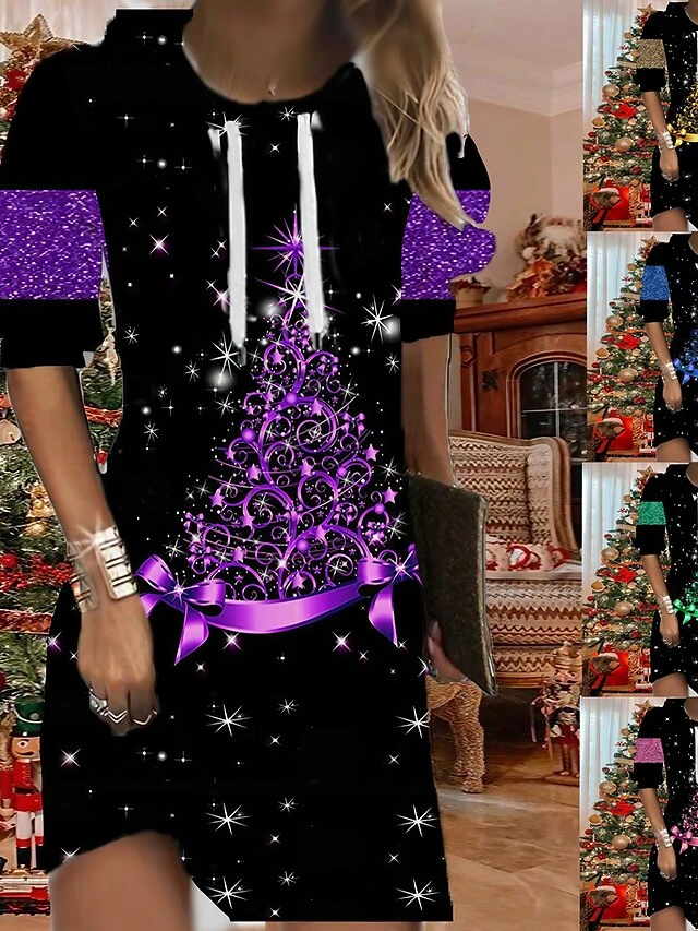 Women's Christmas Hoodie Dress Shift Dress Mini Dress Green Blue Purple Long Sleeve Christmas Tree Print Fall Spring Hooded Fashion Christmas Daily Loose Fit 2022 S M L XL XXL 3XL 1 Women's Christmas Hoodie Dress Shift Dress Mini Dress Green Blue Purple Long Sleeve Christmas Tree Print Fall Spring Hooded Fashion Christmas Daily Loose Fit 2022 S M L XL XXL 3XL