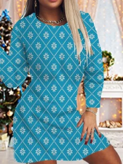 Women's Christmas Bodycon Mini Dress Blue Red Light Blue Long Sleeve Elk Print Winter Autumn Crew Neck Fashion Daily 2022 S M L XL 2XL 3XL 4XL 5XL 6XL -Fashion Life Shop koxrdk1667637319131