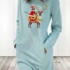 Women‘s Christmas Hoodie Dress Winter Dress Light Blue Grey White Long Sleeve Santa Claus Elk Pocket Print Winter Fall Crew Neck Stylish Casual 2022 S M L XL 2XL / Cotton