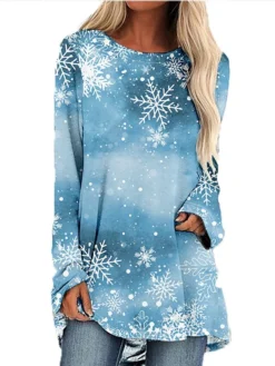 Women's Christmas T Shirt Dress Tee Dress Print DressShort Mini Dress Light Blue Long Sleeve Animal Print Snowflake Patchwork Print Spring Fall Crew Neck Classic Modern Loose Fit 2022 S M L XL 2XL 7 Women's Christmas T Shirt Dress Tee Dress Print DressShort Mini Dress Light Blue Long Sleeve Animal Print Snowflake Patchwork Print Spring Fall Crew Neck Classic Modern Loose Fit 2022 S M L XL 2XL -Fashion Life Shop kqseep1665663073656