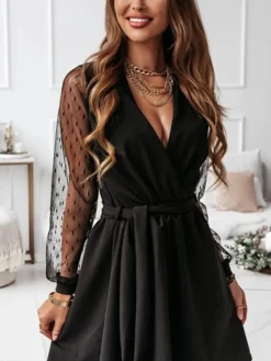 Women's Lace Dress Black Dress Plain Dress Mini Dress Patchwork With Belt Party Christmas Date Basic Elegant V Neck Long Sleeve Mesh Regular Fit Black Red Dark Green Color S M L XL XXL Size 21 Women's Lace Dress Black Dress Plain Dress Mini Dress Patchwork With Belt Party Christmas Date Basic Elegant V Neck Long Sleeve Mesh Regular Fit Black Red Dark Green Color S M L XL XXL Size -Fashion Life Shop kquehr1640946040922