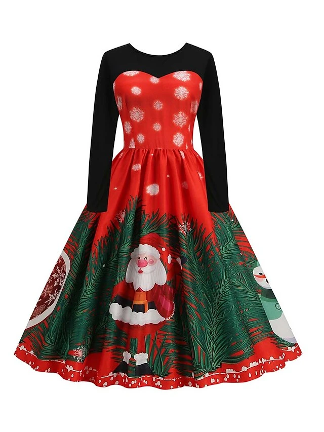 Women‘s Christmas Retro Elegant Vintage Dress Midi Dress Party Ruched Patchwork Santa Claus Crew Neck Long Sleeve Regular Fit Fall Winter 2023 Black Red S M L XL 3 Women‘s Christmas Retro Elegant Vintage Dress Midi Dress Party Ruched Patchwork Santa Claus Crew Neck Long Sleeve Regular Fit Fall Winter 2023 Black Red S M L XL - Image 3