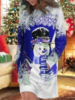 Women's Christmas Casual Dress Sweatshirt Dress Mini Dress Warm Fashion OutdoorHoliday Crew Neck Pocket Print Snowman Snowflake Loose Fit Red Purple Green S M L XL XXL 5 Women's Christmas Casual Dress Sweatshirt Dress Mini Dress Warm Fashion OutdoorHoliday Crew Neck Pocket Print Snowman Snowflake Loose Fit Red Purple Green S M L XL XXL -Fashion Life Shop ktioxd1695644539248