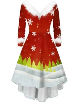 Women's Christmas Casual Dress Swing Dress Blue Wine Red White Long Sleeve Santa Claus SnowmanTree Feather Print Winter Fall V Neck Vintage ElegantFall Dress 2022 S M L XL XXL 6 Women's Christmas Casual Dress Swing Dress Blue Wine Red White Long Sleeve Santa Claus SnowmanTree Feather Print Winter Fall V Neck Vintage ElegantFall Dress 2022 S M L XL XXL -Fashion Life Shop ktxcgk1666003341167