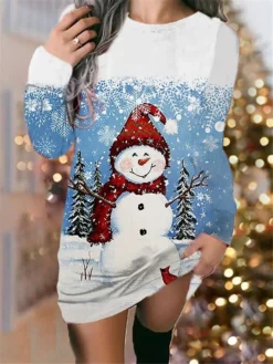 Women‘s Christmas Sweatshirt Dress Shift Dress Sweat Dress Mini Dress Blue Red Blue Black Long Sleeve Santa Claus Print Winter Fall Autumn Round Neck Fashion Daily 2022 S M L XL XXL 3XL -Fashion Life Shop kuvwsu1668156861901