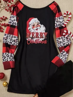 Women's Casual Dress Sweatshirt Dress Mini Dress Warm Fashion Outdoor Christmas Holiday Crew Neck Print Santa Claus Loose Fit Black S M L XL XXL -Fashion Life Shop kvrgpw1696732434160