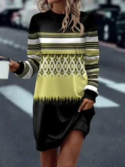 Women's Casual Dress Sweatshirt Dress Mini Dress Warm Fashion Outdoor Christmas Vacation Crew Neck Print Striped Regular Fit Yellow Blue Gray S M L XL XXL 5 Women's Casual Dress Sweatshirt Dress Mini Dress Warm Fashion Outdoor Christmas Vacation Crew Neck Print Striped Regular Fit Yellow Blue Gray S M L XL XXL -Fashion Life Shop kvsjjh1697537202940