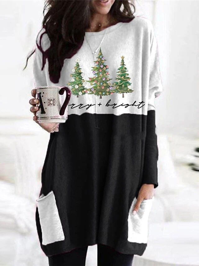 Women's Christmas Casual Dress T Shirt Dress Tee Dress Shift Dress Mini Dress Black Blue Pink Long Sleeve Color Block Pocket Winter Fall Autumn Crew Neck Fashion Daily Date 2022 XXS XS S M L XL XXL 3 Women's Christmas Casual Dress T Shirt Dress Tee Dress Shift Dress Mini Dress Black Blue Pink Long Sleeve Color Block Pocket Winter Fall Autumn Crew Neck Fashion Daily Date 2022 XXS XS S M L XL XXL - Image 3
