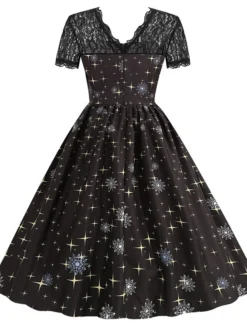 Women's Christmas Knee Length Dress Blue Purple Wine Green Black Red Short Sleeve Print Lace Print Fall Winter Round Neck CasualRegular Fit 2021 S M L XL XXL 3XL -Fashion Life Shop kxkvul1632737574276