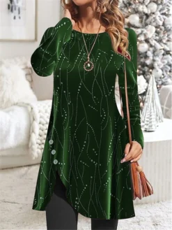 Women's Casual Dress Christmas Dress Velvet Dress Print Sequins Button Crew Neck Mini Dress Fashion Streetwear Christmas Date Long Sleeve Regular Fit Wine Green Fall Winter S M L XL XXL -Fashion Life Shop kxsoul1696922148790