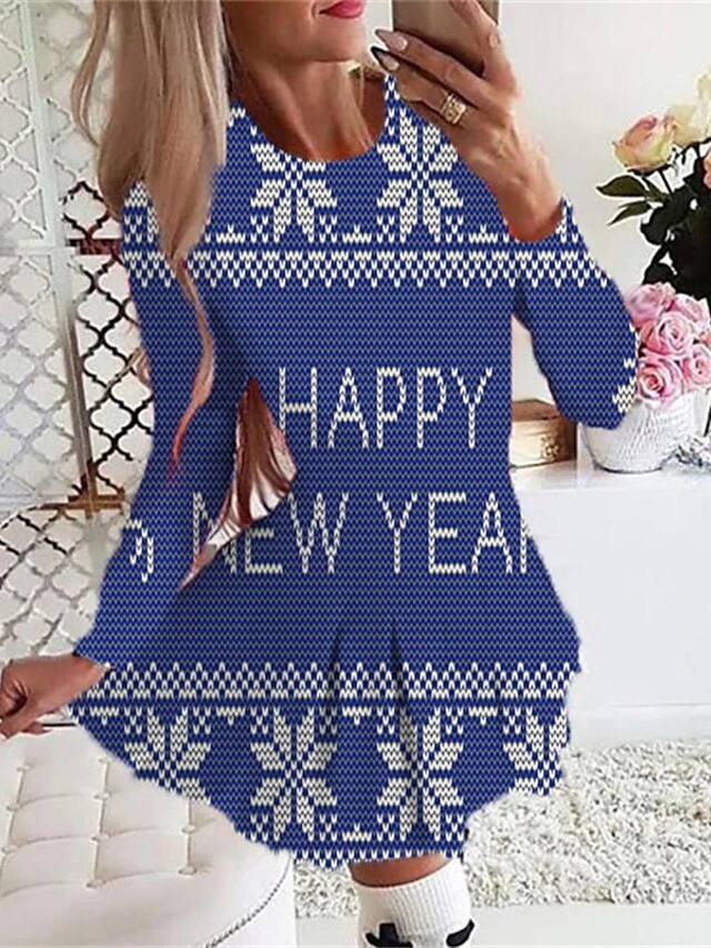 Women's Christmas Swing DressShort Mini Dress Wine Light Red Dark Blue Red Light Blue Long Sleeve Plaid Letter Snowman Print Fall Winter Crew Neck Stylish Romantic 2022 S M L XL 2XL 4 Women's Christmas Swing DressShort Mini Dress Wine Light Red Dark Blue Red Light Blue Long Sleeve Plaid Letter Snowman Print Fall Winter Crew Neck Stylish Romantic 2022 S M L XL 2XL - Image 4