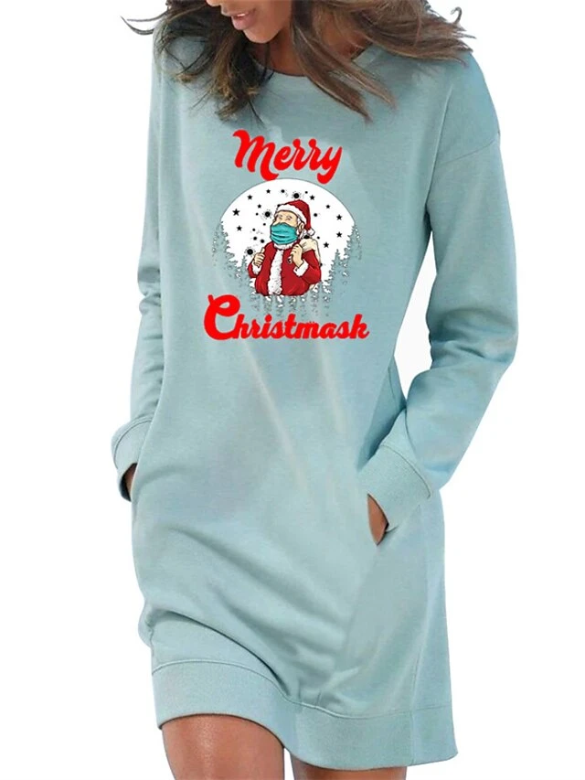 Women‘s Christmas Hoodie Dress Winter Dress Light Blue Grey White Long Sleeve Letter Santa Claus Pocket Print Winter Fall Crew Neck Stylish Fall Dress Loose Fit 2022 S M L XL 2XL / Cotton 4 Women‘s Christmas Hoodie Dress Winter Dress Light Blue Grey White Long Sleeve Letter Santa Claus Pocket Print Winter Fall Crew Neck Stylish Fall Dress Loose Fit 2022 S M L XL 2XL / Cotton - Image 4