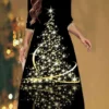 Women's Christmas Casual Dress Shift Dress Midi Dress Black 3/4 Length Sleeve Christmas Tree Ruched Winter Fall Autumn Fashion Christmas Daily 2022 S M L XL XXL 3XL