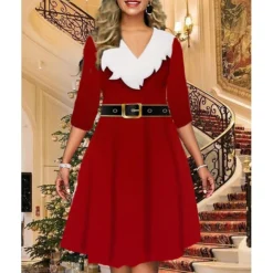 Women's Christmas Print Dress Green Blue Purple Red Black Long Sleeve Elk Snowman Tree Print Winter Autumn V Neck Fashion Casual Fall Dress Loose Fit 2022 S M L XL 2XL 3XL 4XL 5XL 6XL -Fashion Life Shop kzsxkz1668426783191