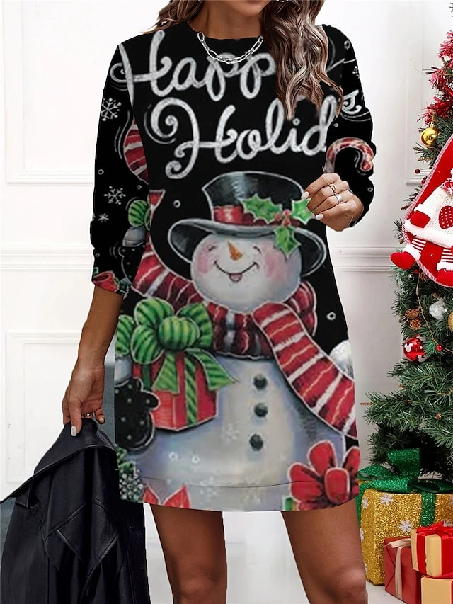 Women‘s Christmas Casual Dress Sweatshirt Dress Mini Dress Warm Fashion Outdoor Holiday Crew Neck Print Santa Claus Snowman Loose Fit Black Burgundy Green S M L XL XXL 2 Women‘s Christmas Casual Dress Sweatshirt Dress Mini Dress Warm Fashion Outdoor Holiday Crew Neck Print Santa Claus Snowman Loose Fit Black Burgundy Green S M L XL XXL - Image 2