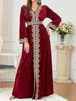 Women's Casual Dress Velvet Dress Swing Dress Long Dress Maxi Dress Lace Embroidered Outdoor Christmas Daily Fashion Elegant V Neck Long Sleeve 2023 Loose Fit Wine Color M L XL XXL Size 12 Women's Casual Dress Velvet Dress Swing Dress Long Dress Maxi Dress Lace Embroidered Outdoor Christmas Daily Fashion Elegant V Neck Long Sleeve 2023 Loose Fit Wine Color M L XL XXL Size -Fashion Life Shop larinn1695206514302