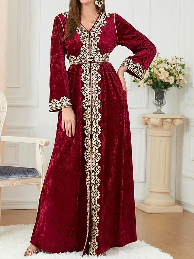 Women's Casual Dress Velvet Dress Swing Dress Long Dress Maxi Dress Lace Embroidered Outdoor Christmas Daily Fashion Elegant V Neck Long Sleeve 2023 Loose Fit Wine Color M L XL XXL Size 5 Women's Casual Dress Velvet Dress Swing Dress Long Dress Maxi Dress Lace Embroidered Outdoor Christmas Daily Fashion Elegant V Neck Long Sleeve 2023 Loose Fit Wine Color M L XL XXL Size - Image 5