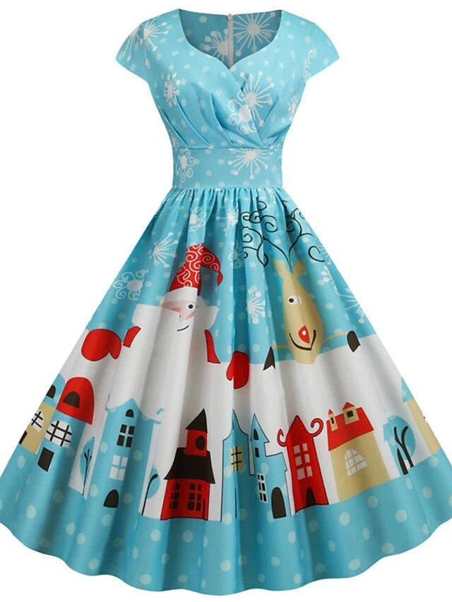 Women's Christmas Knee Length Dress Blue Dusty Blue Royal Blue Black Red Navy Blue Dark Blue Light Blue Short Sleeve Print Print Fall Winter V Neck Casual Vintage2021 S M L XL XXL 3XL 13 Women's Christmas Knee Length Dress Blue Dusty Blue Royal Blue Black Red Navy Blue Dark Blue Light Blue Short Sleeve Print Print Fall Winter V Neck Casual Vintage2021 S M L XL XXL 3XL - Image 13
