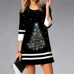 Women's Christmas Shift DressShort Mini Dress Silver Gold Rainbow 3/4 Length Sleeve AnimalTree Patchwork Print Fall Winter Crew Neck Casual Classic Loose Fit 2022 S M L XL 2XL -Fashion Life Shop ldulve1662530269097