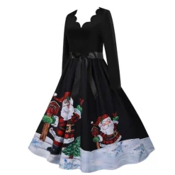 Women's Christmas Knee Length Dress Gray White Black Red Brown Long Sleeve Print Bow Print Fall Winter V Neck Casual Vintage2021 S M L XL XXL 3XL -Fashion Life Shop lfbsgc1629971756457