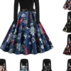 Women's Christmas Swing DressKnee Length Dress Black And White White Light Red Gold Red Long Sleeve Elk Snowman Bell Bow Print Fall Winter Round Neck Vintage Elegant 2022 S M L XL 2XL