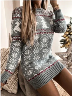 Women‘s Christmas Sweater Dress Winter Dress Sheath Dress Short Mini Dress Red Navy Blue Gray Long Sleeve Elk Snowman Snowflake Knit Fall Winter Round Neck Turtleneck Stylish Casual 2022 S M L XL XXL -Fashion Life Shop lhnkug1663151841144