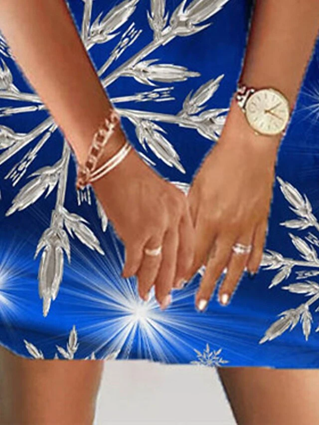 Women's Christmas Sweatshirt Dress Shift Dress Mini Dress Blue 3/4 Length Sleeve Snowflake Print Winter Fall Autumn V Neck Fashion 2022 S M L XL XXL 3XL 2 Women's Christmas Sweatshirt Dress Shift Dress Mini Dress Blue 3/4 Length Sleeve Snowflake Print Winter Fall Autumn V Neck Fashion 2022 S M L XL XXL 3XL - Image 2