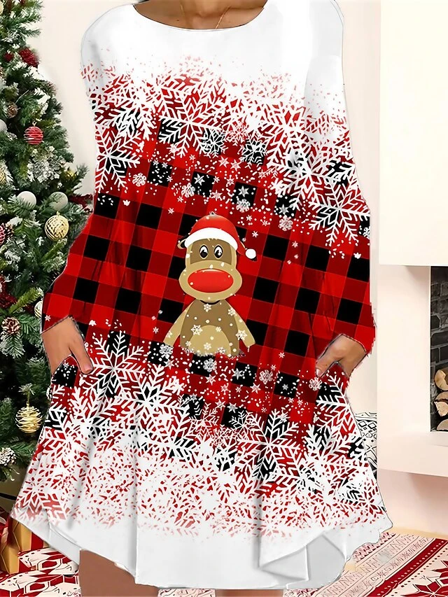 Women's Christmas Casual Dress T Shirt Dress Tee Dress Shift Dress Mini Dress Black Wine Light Red Long Sleeve Plaid Pocket Winter Fall Autumn Crew Neck Fashion 2022 S M L XL XXL 3XL 1 Women's Christmas Casual Dress T Shirt Dress Tee Dress Shift Dress Mini Dress Black Wine Light Red Long Sleeve Plaid Pocket Winter Fall Autumn Crew Neck Fashion 2022 S M L XL XXL 3XL