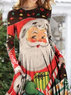 Women's Christmas Casual Dress Swing Dress Midi Dress Red Long Sleeve Santa Claus Pocket Winter Fall Autumn Fashion Daily Weekend 2022 S M L XL XXL 3XL -Fashion Life Shop lkuitu1667961951713