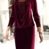 Women's Christmas Dress Velvet Dress Casual Dress Mini Dress Sequins Patchwork Outdoor Christmas Daily Fashion Streetwear Crew Neck Long Sleeve 2023 Regular Fit Wine Color S M L XL XXL Size