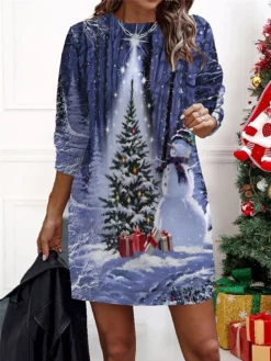 Women‘s Christmas Casual Dress Sweatshirt Dress Mini Dress Warm Fashion Outdoor Holiday Crew Neck Print Santa Claus Snowman Loose Fit Black Red Burgundy S M L XL XXL -Fashion Life Shop lmttwl1694661939631