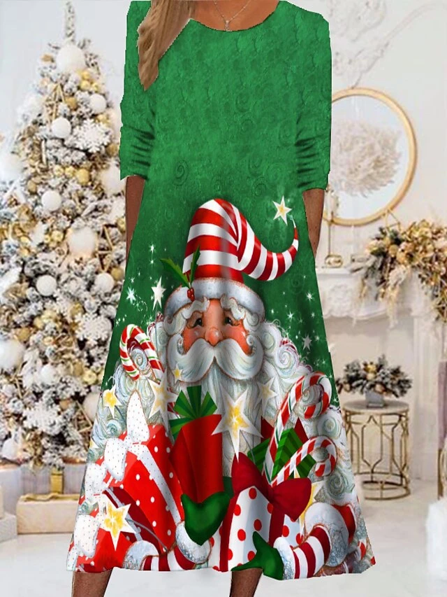Women's Christmas Casual Dress Swing DressMidi Dress Blue Royal Blue Red Long Sleeve Santa Claus Snowflake Pocket Print Fall Winter Round Neck Vacation Casual 2022 S M L XL XXL 3XL 12 Women's Christmas Casual Dress Swing DressMidi Dress Blue Royal Blue Red Long Sleeve Santa Claus Snowflake Pocket Print Fall Winter Round Neck Vacation Casual 2022 S M L XL XXL 3XL - Image 12