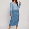 Women's Christmas Dress Sweater Dress Jumper Dress Midi Dress Warm Floral Outdoor Christmas Daily Holiday V Neck Long Sleeve 2023 Regular Fit Blue Purple S M L XL XXL 3XL