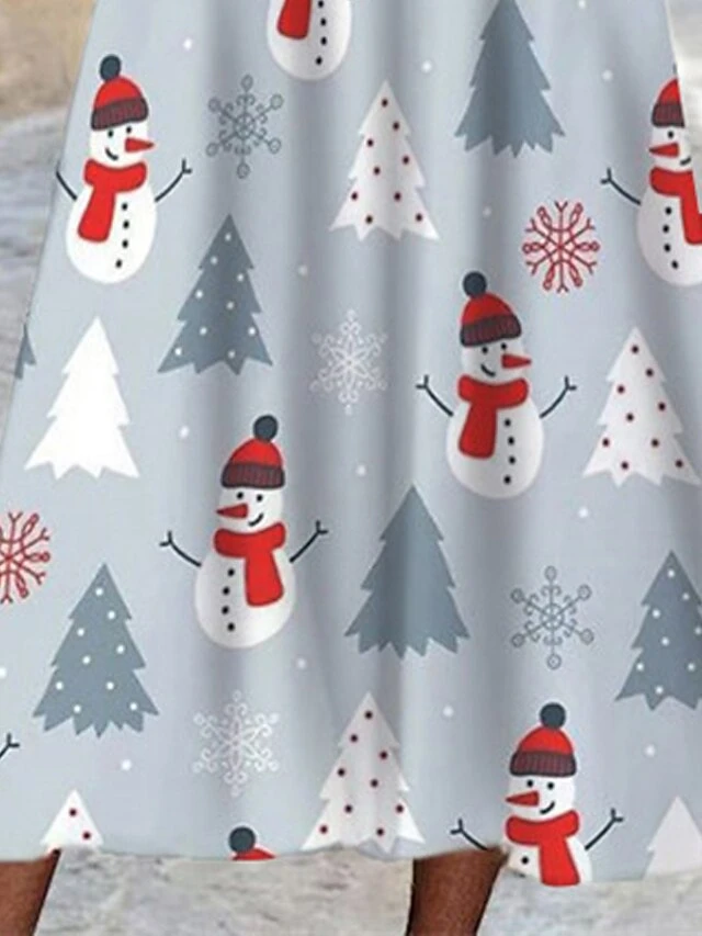 Women's Christmas Casual Dress Swing DressMidi Dress Light Blue Gray Long Sleeve Santa Claus Elk Snowman Pocket Print Fall Winter Round Neck Vacation Casual 2022 S M L XL XXL 3XL 2 Women's Christmas Casual Dress Swing DressMidi Dress Light Blue Gray Long Sleeve Santa Claus Elk Snowman Pocket Print Fall Winter Round Neck Vacation Casual 2022 S M L XL XXL 3XL - Image 2