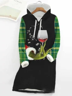 Women's Christmas Casual Dress Hoodie Dress Shift Dress Mini Dress Green Light Red Red Long Sleeve Plaid Print Fall Spring Autumn Hooded Fashion Christmas Daily Date Loose Fit 2022 S M L XL XXL 3XL