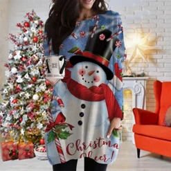 Women's Christmas T Shirt Dress Tee Dress Shift Dress Black Long Sleeve Animal Pocket Print Winter Fall V Neck Basic Casual Fall Dress Loose Fit S M L XL XXL 3XL / Winter Dress -Fashion Life Shop lqfuza1668235969660