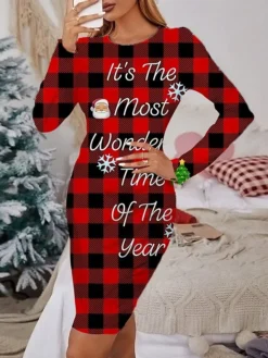 Women's Christmas Casual Dress Print Dress Wine Light Red Red Black Long Sleeve ElkTree Snowflake Print Winter Autumn Crew Neck Fashion Casual Fall Dress 2022 S M L XL 2XL 3XL 4XL 5XL 6XL -Fashion Life Shop lqtbyg1666064474252