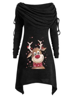Women‘s Plus Size Christmas Tops Hoodie Sweatshirt Tree Color Gradient Print Long Sleeve Hooded Streetwear Daily Polyester Fall Winter Black -Fashion Life Shop lrbocf1670553582255