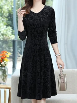 Women's Christmas Dress Casual Dress Velvet Dress Midi Dress Pocket Outdoor Christmas Street Fashion Elegant V Neck Long Sleeve 2023 Loose Fit Black Wine Blue Color XL XXL 3XL 4XL 5XL Size -Fashion Life Shop lrgwmm1695207035915