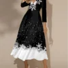 Women's Casual Dress Christmas Dress Swing Dress Snowflake Print V Neck Midi Dress Fashion Streetwear Outdoor Christmas 3/4 Length Sleeve Regular Fit Black Red Blue Fall Winter S M L XL XXL