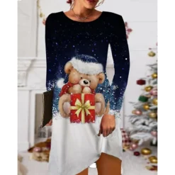 Women's Christmas Casual Dress T Shirt Dress Tee Dress Mini Dress Black Blue Red Long Sleeve Tree Snowflake Pocket Print Winter Fall Crew Neck Vacation Casual 2022 S M L XL XXL 3XL -Fashion Life Shop ltjlmq1668238088814