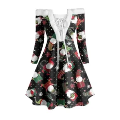 Women's Christmas Swing Dress Vintage Dress Mini Dress Green Light Green Wine Red Navy Blue White Long Sleeve Snowman Tree Snowflake Backless Feather Print Winter Fall Off Shoulder Vacation Stylish -Fashion Life Shop ltqfpt1666597247480