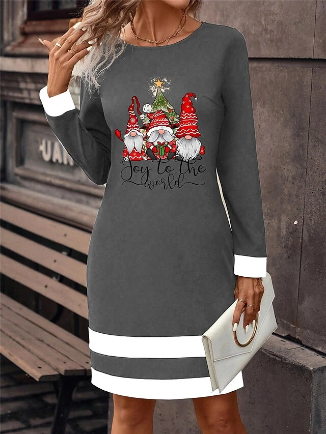 Women's Christmas Dress Sweatshirt Dress Mini Dress Active Fashion Outdoor Christmas Holiday Crew Neck Print Santa Claus Loose Fit Black Wine Green S M L XL XXL 2 Women's Christmas Dress Sweatshirt Dress Mini Dress Active Fashion Outdoor Christmas Holiday Crew Neck Print Santa Claus Loose Fit Black Wine Green S M L XL XXL - Image 2