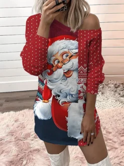 Women‘s Christmas Casual Dress Sweatshirt Dress Mini Dress Warm Fashion Outdoor Holiday Crew Neck Print Santa Claus Snowman Loose Fit Black White Red S M L XL XXL 6 Women‘s Christmas Casual Dress Sweatshirt Dress Mini Dress Warm Fashion Outdoor Holiday Crew Neck Print Santa Claus Snowman Loose Fit Black White Red S M L XL XXL -Fashion Life Shop lufjyi1694166434842