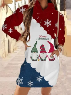 Women‘s Christmas Hoodie Dress Winter DressShort Mini Dress Blue Red Long Sleeve Letter Snowflake Pocket Print Fall Winter Hooded Vacation Casual 2022 S M L XL XXL 3XL -Fashion Life Shop lvvcnc1663662135550
