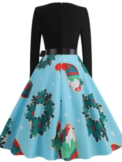 Women's Christmas Casual Dress Swing Dress Vintage Dress Midi Dress Green Blue Light Red Long Sleeve Santa Claus Bow Winter Fall Autumn V Neck Slim 2022 S M L XL XXL 3XL -Fashion Life Shop lwkpdu1666776948680
