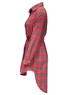 Women's Casual Dress Christmas Dress Shirt Dress Plaid Belted Asymmetrical Shirt Collar Mini Dress Fashion Streetwear Party Christmas Long Sleeve Regular Fit White Red Green Fall Winter S M L XL XXL -Fashion Life Shop lxdvqy1694500003865