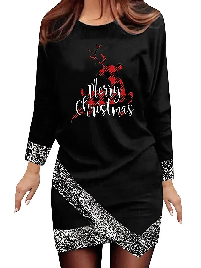 Women‘s Christmas Casual Dress Shift Dress Sheath Dress Mini Dress Black And White Black Gray Black And White Stripes Long Sleeve Elk Patchwork Winter Fall Autumn Crew Neck Fashion Date 2022 S M L XL 1 Women‘s Christmas Casual Dress Shift Dress Sheath Dress Mini Dress Black And White Black Gray Black And White Stripes Long Sleeve Elk Patchwork Winter Fall Autumn Crew Neck Fashion Date 2022 S M L XL