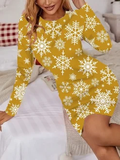 Women's Christmas Casual Dress Print Dress Green Blue Yellow Red Long Sleeve Elk Tree Snowflake Print Winter Autumn Crew Neck Fashion Casual 2022 S M L XL 2XL 3XL 4XL 5XL 6XL 7 Women's Christmas Casual Dress Print Dress Green Blue Yellow Red Long Sleeve Elk Tree Snowflake Print Winter Autumn Crew Neck Fashion Casual 2022 S M L XL 2XL 3XL 4XL 5XL 6XL -Fashion Life Shop lymsfe1666605502229